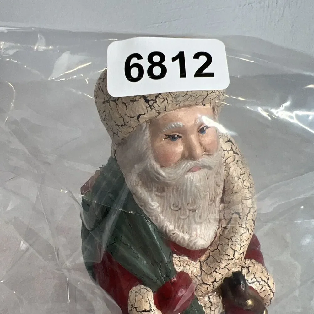 Vintage Old World Santa With Staff‎ And Toy bag Figurine Handmade Ceramic